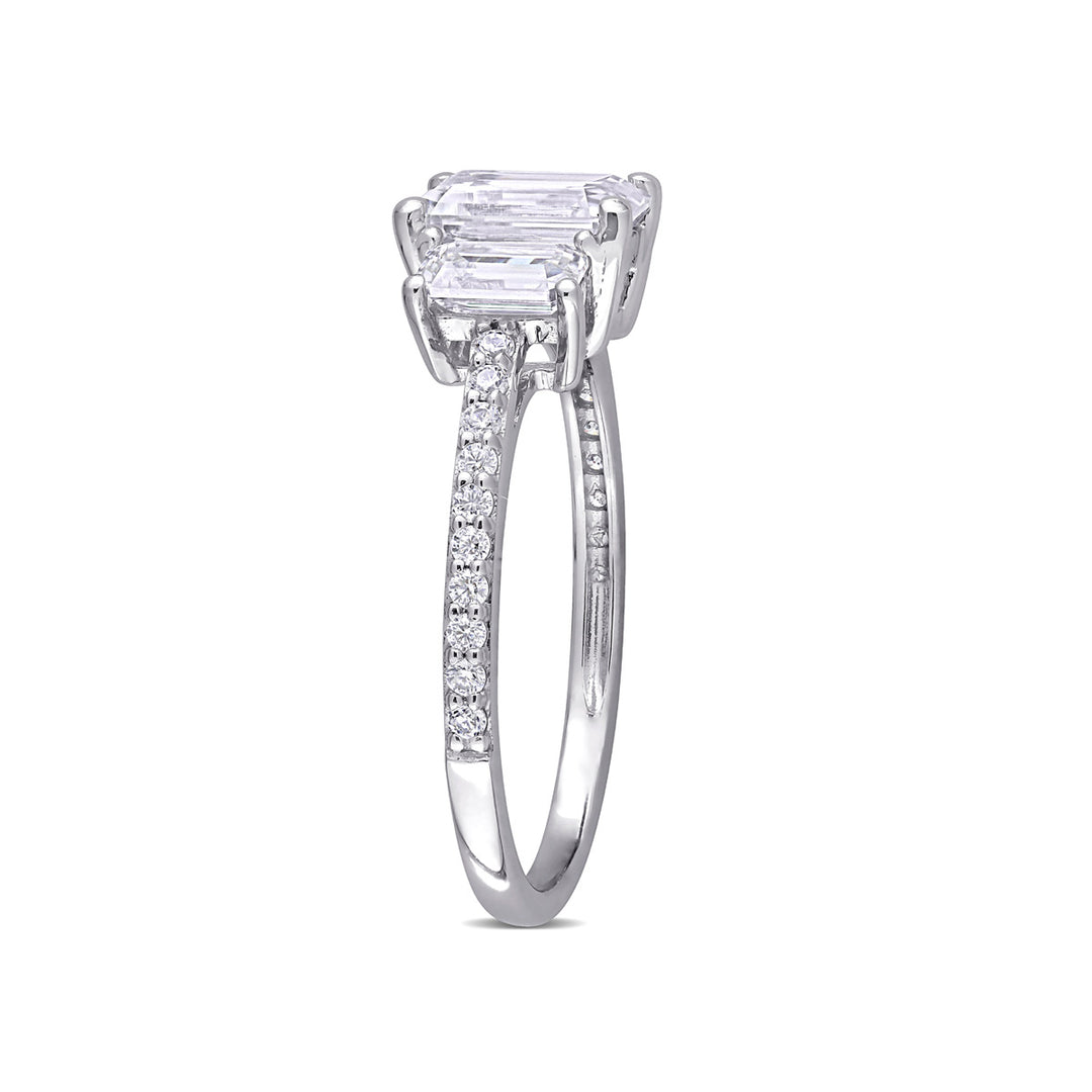 1.76 Carat (ctw) Lab-Created Three-Stone Octagon Moissanite Engagement Ring in 10K White Gold Image 3