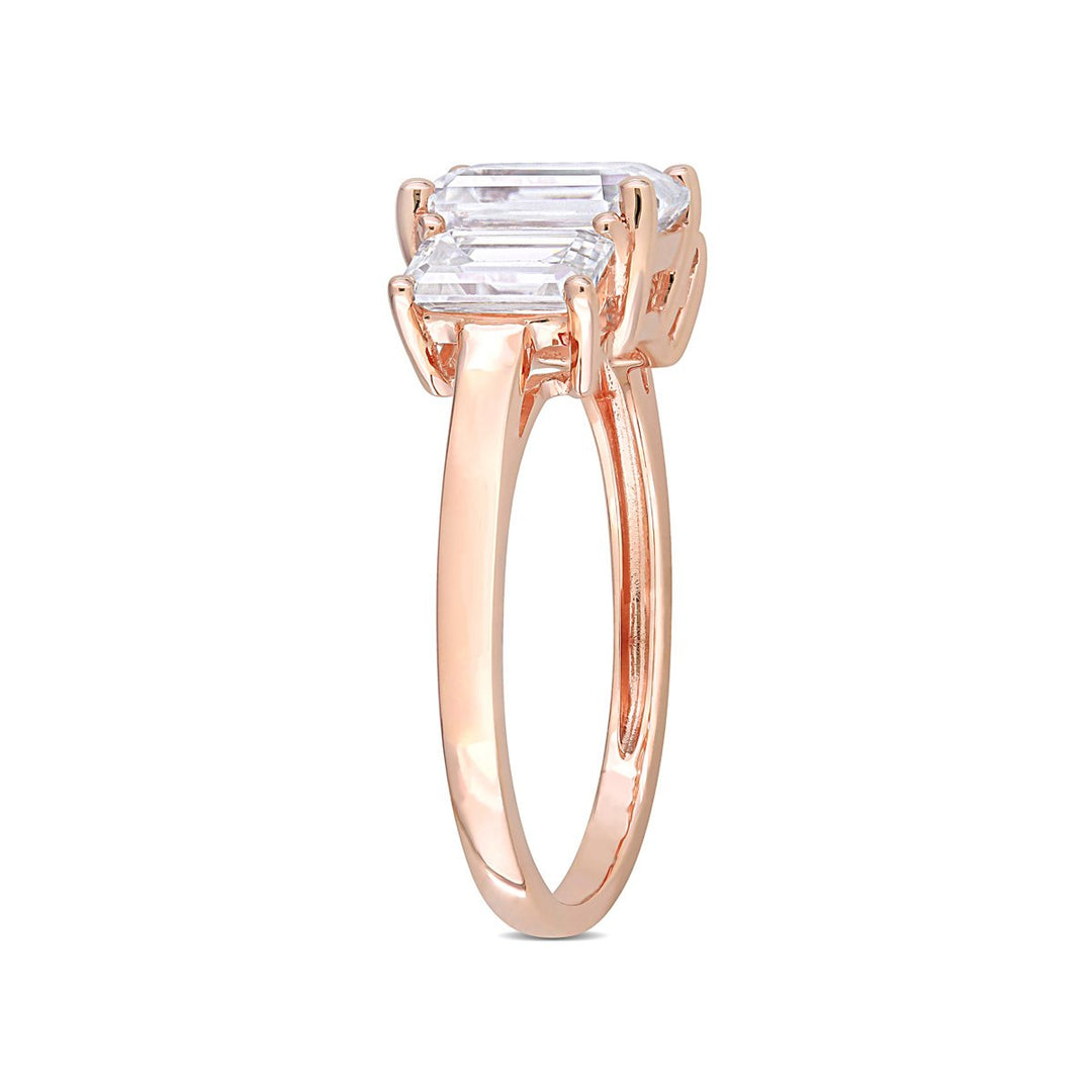 2.70 Carat (ctw) Lab-Created Three-Stone Octagon Moissanite Engagement Ring in 10K Rose Gold Image 3