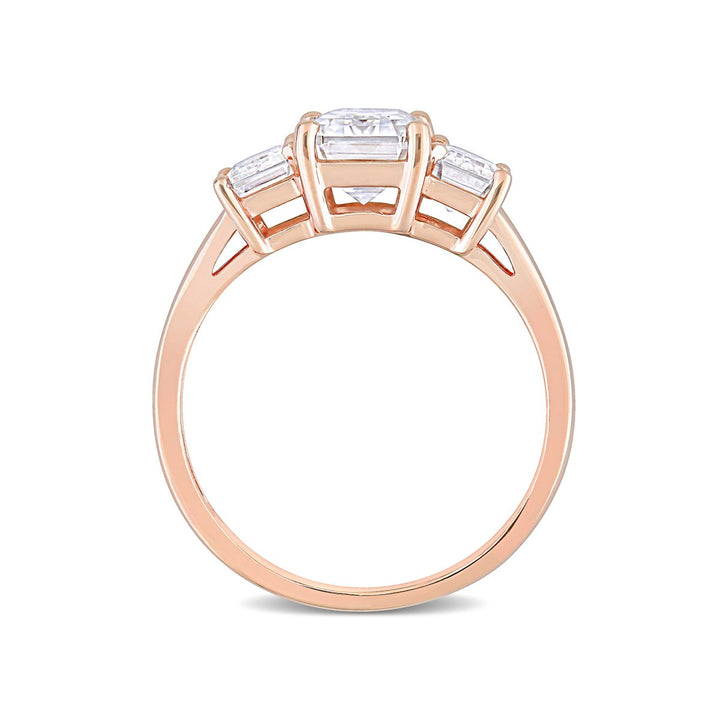 2.70 Carat (ctw) Lab-Created Three-Stone Octagon Moissanite Engagement Ring in 10K Rose Gold Image 4