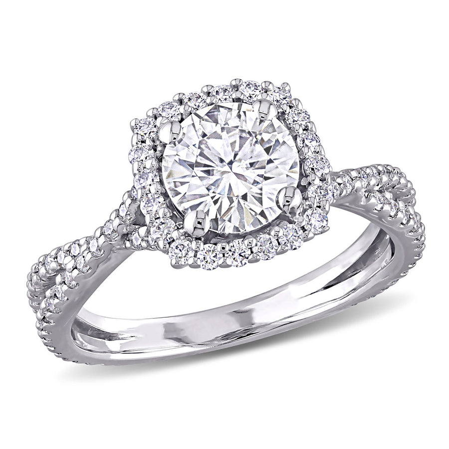 1.45 Carat (ctw) Lab-Created Crossover Halo Moissanite Engagement Ring in 10K White Gold Image 1