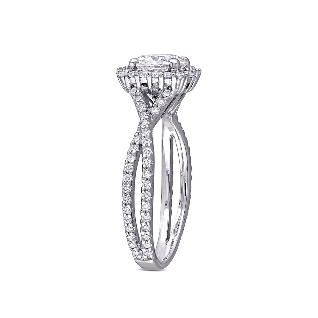 1.45 Carat (ctw) Lab-Created Crossover Halo Moissanite Engagement Ring in 10K White Gold Image 3