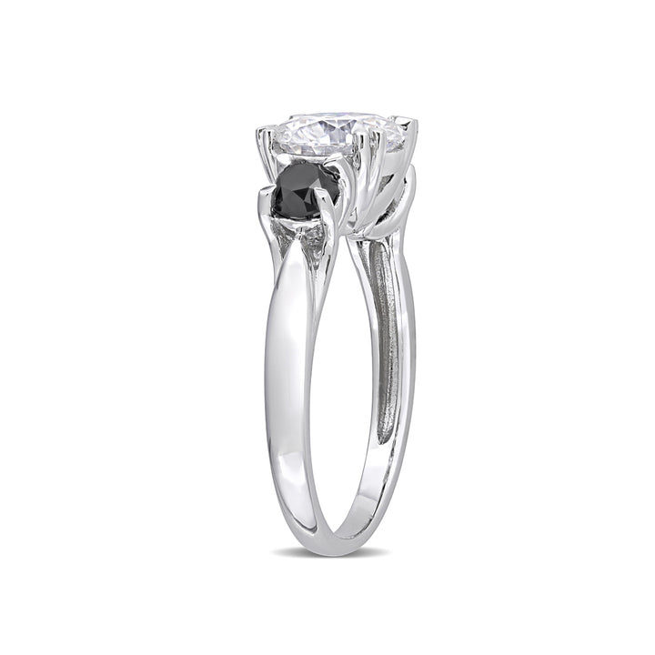 1.85 Carat (ctw) Lab-Created Three-Stone Moissanite Engagement Ring in 10K White Gold with Black Diamonds Image 3