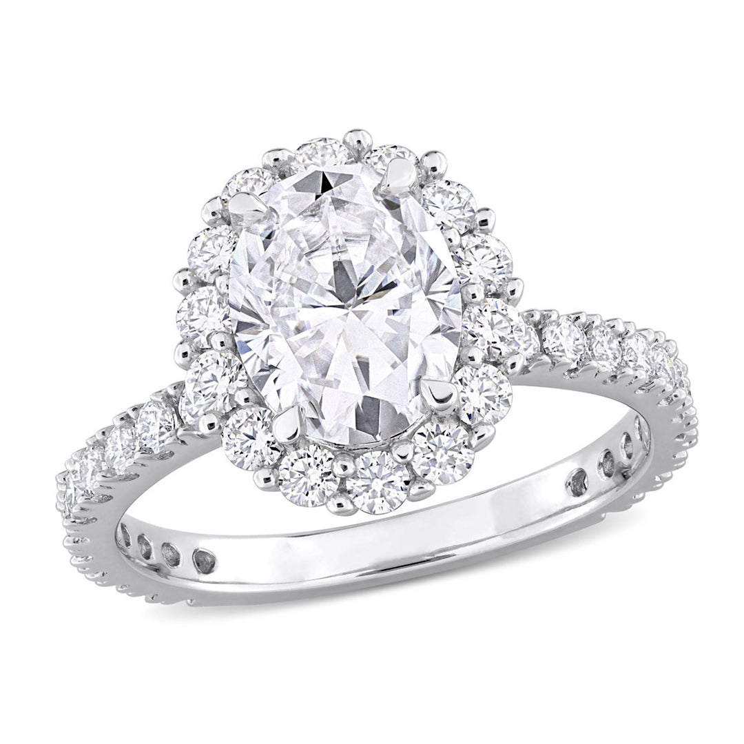 2.90 Carat (ctw) Lab-Created Oval Halo Moissanite Engagement Ring in Sterling Silver Image 1