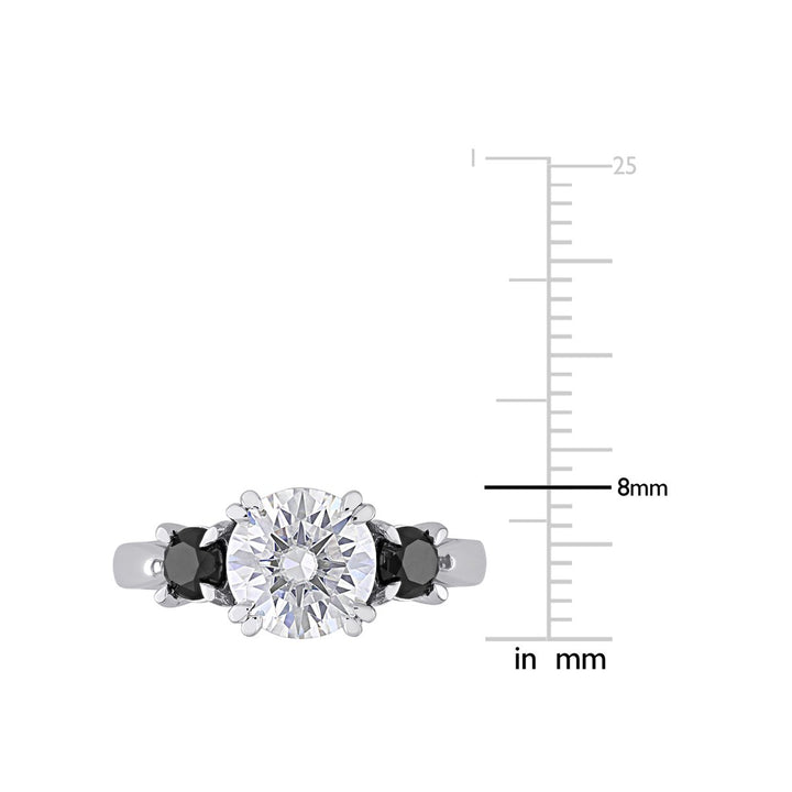 1.85 Carat (ctw) Lab-Created Three-Stone Moissanite Engagement Ring in 10K White Gold with Black Diamonds Image 4
