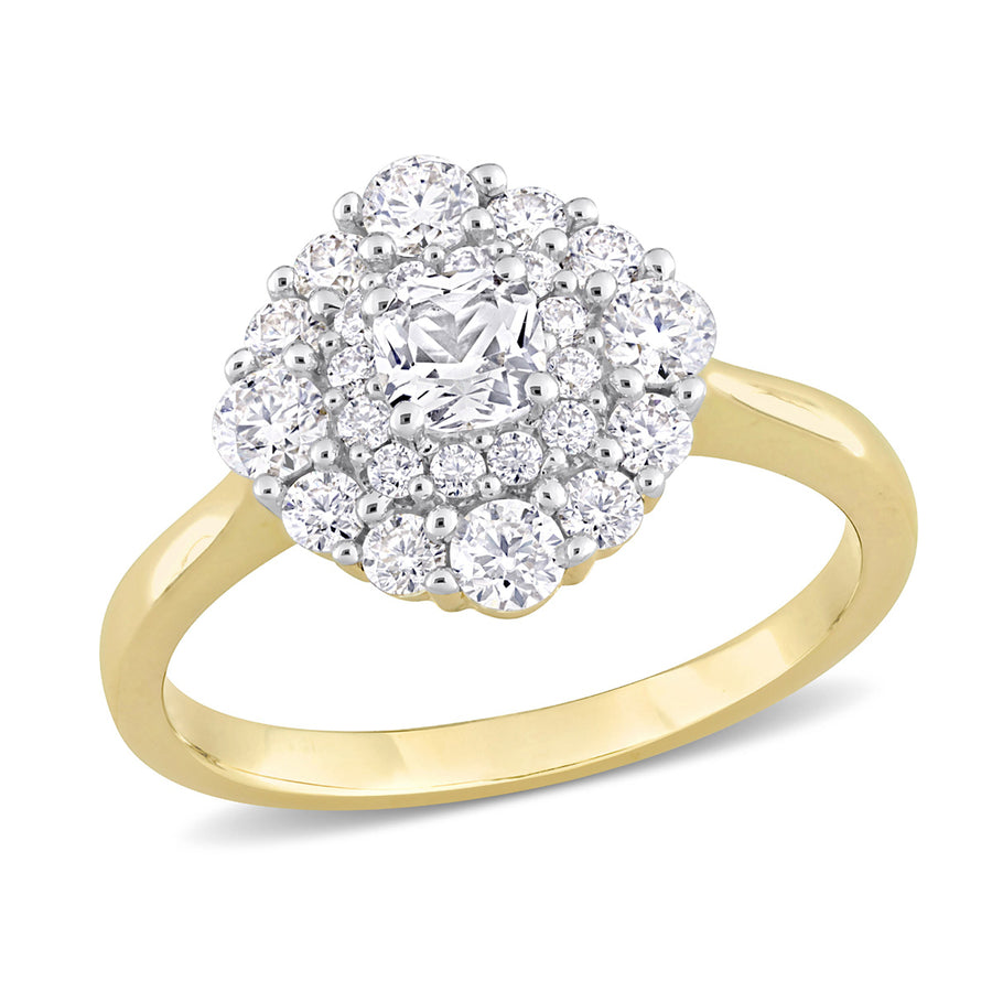 0.98 Carat (ctw) Lab-Created Cluster Moissanite Engagement Ring in 10K Yellow Gold Image 1