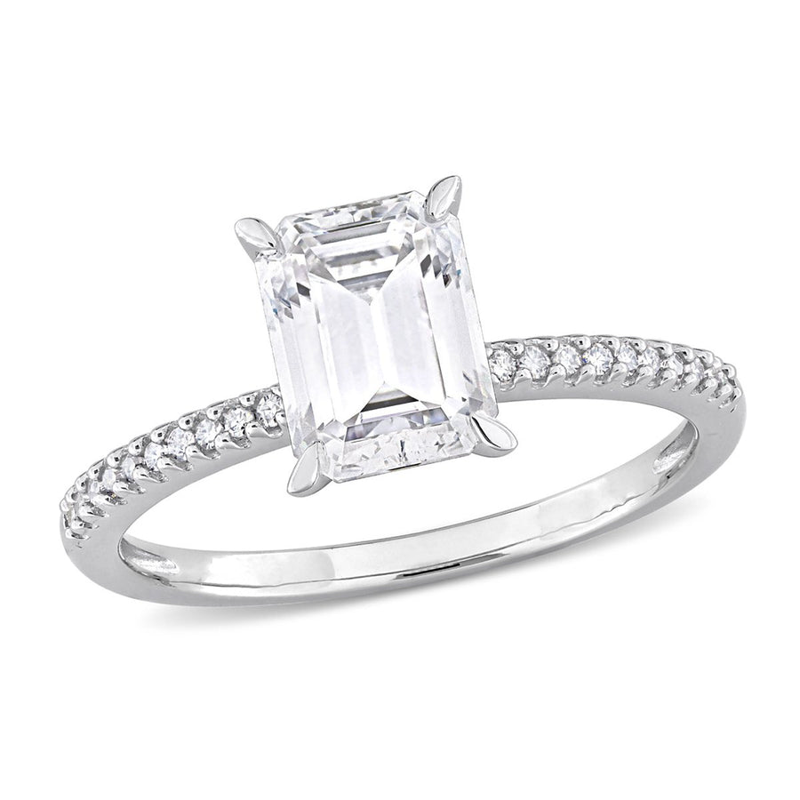 1.75 Carat (ctw) Lab-Created Emerald-Cut Moissanite Engagement Ring in 14K Yellow Gold with Diamonds Image 1