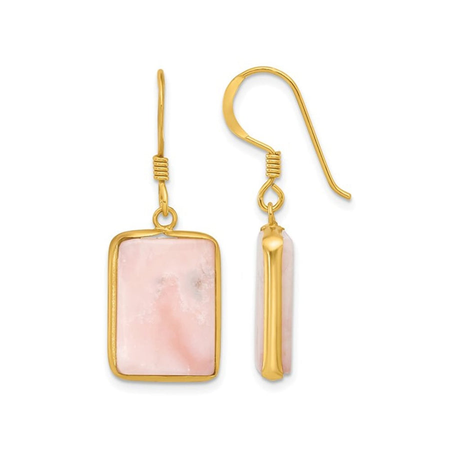 Pink Opal Dangle Earrings in Yellow Plated Sterling Silver Image 1