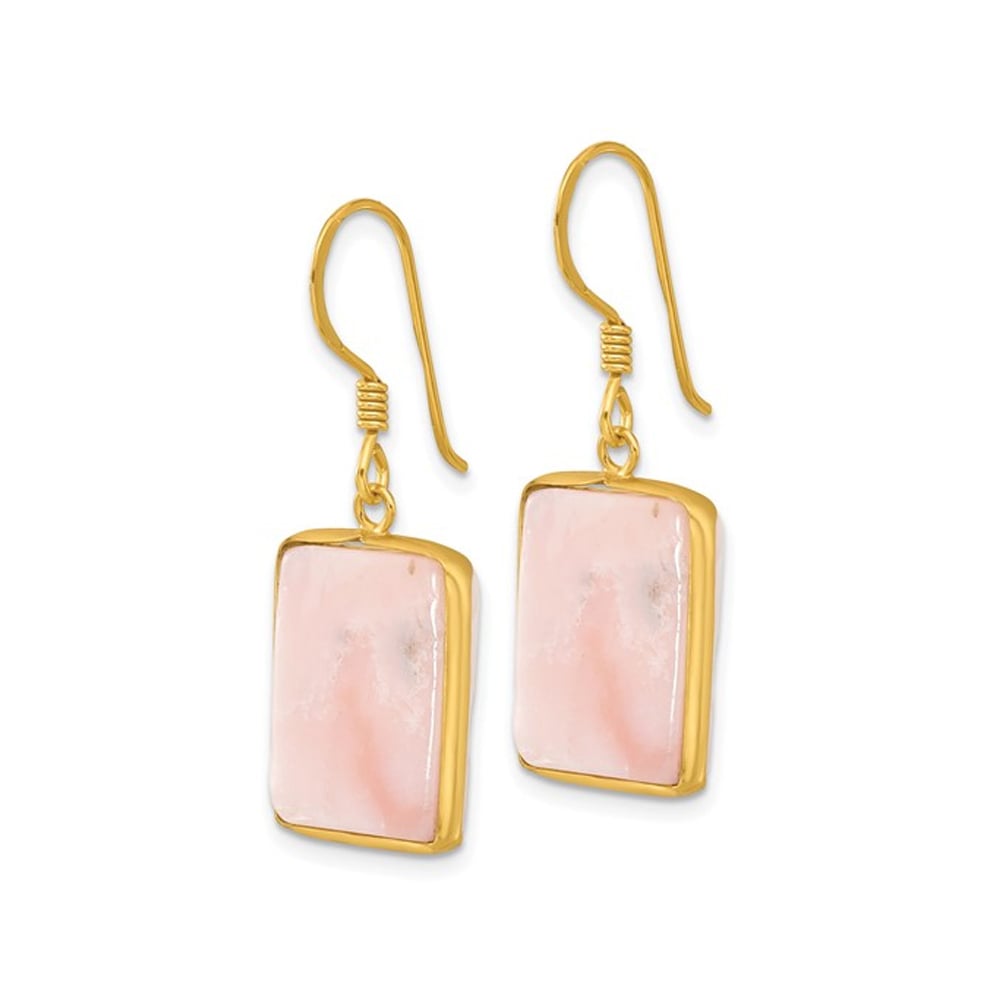 Pink Opal Dangle Earrings in Yellow Plated Sterling Silver Image 3