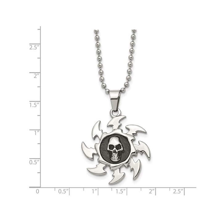 Stainless Steel Antiqued and Polished Skull on Saw Blade Pendant  Necklace with Chain (24 Inche) Image 2