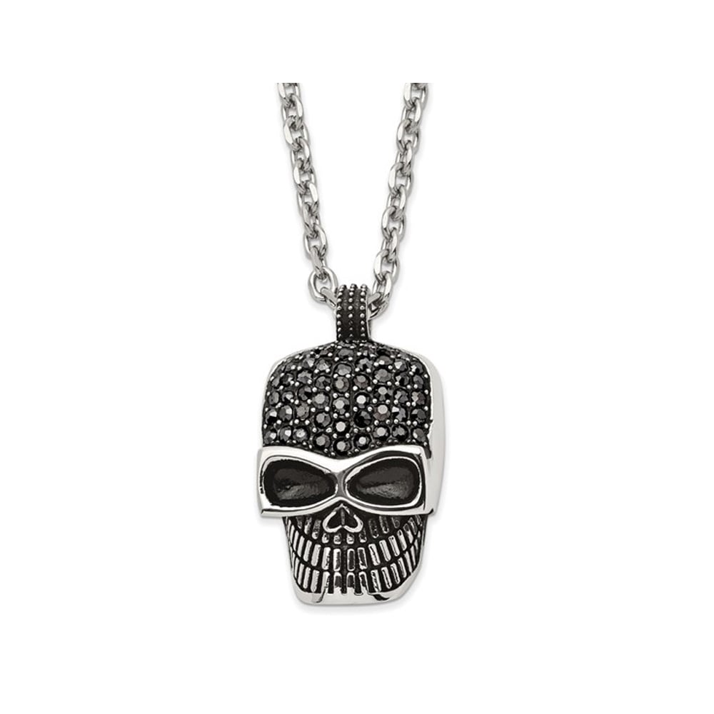 Stainless Steel Antiqued and Polished Skull Pendant Necklace with Chain (25 Inches) Image 1