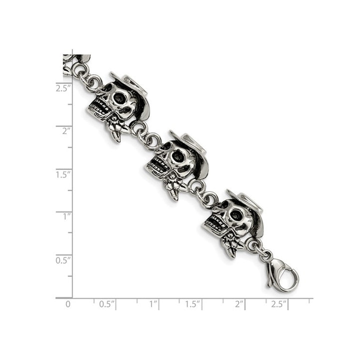 Stainless Steel Antiqued and Polished Pirates Skull Bracelet (8.50 Inches) Image 3