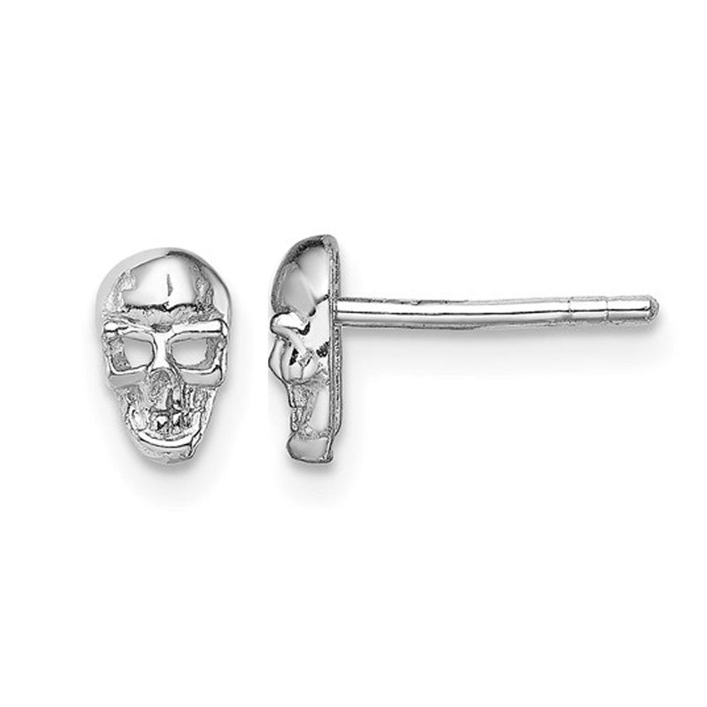 Small Sterling Silver Skull Post Charm Earrings Image 1
