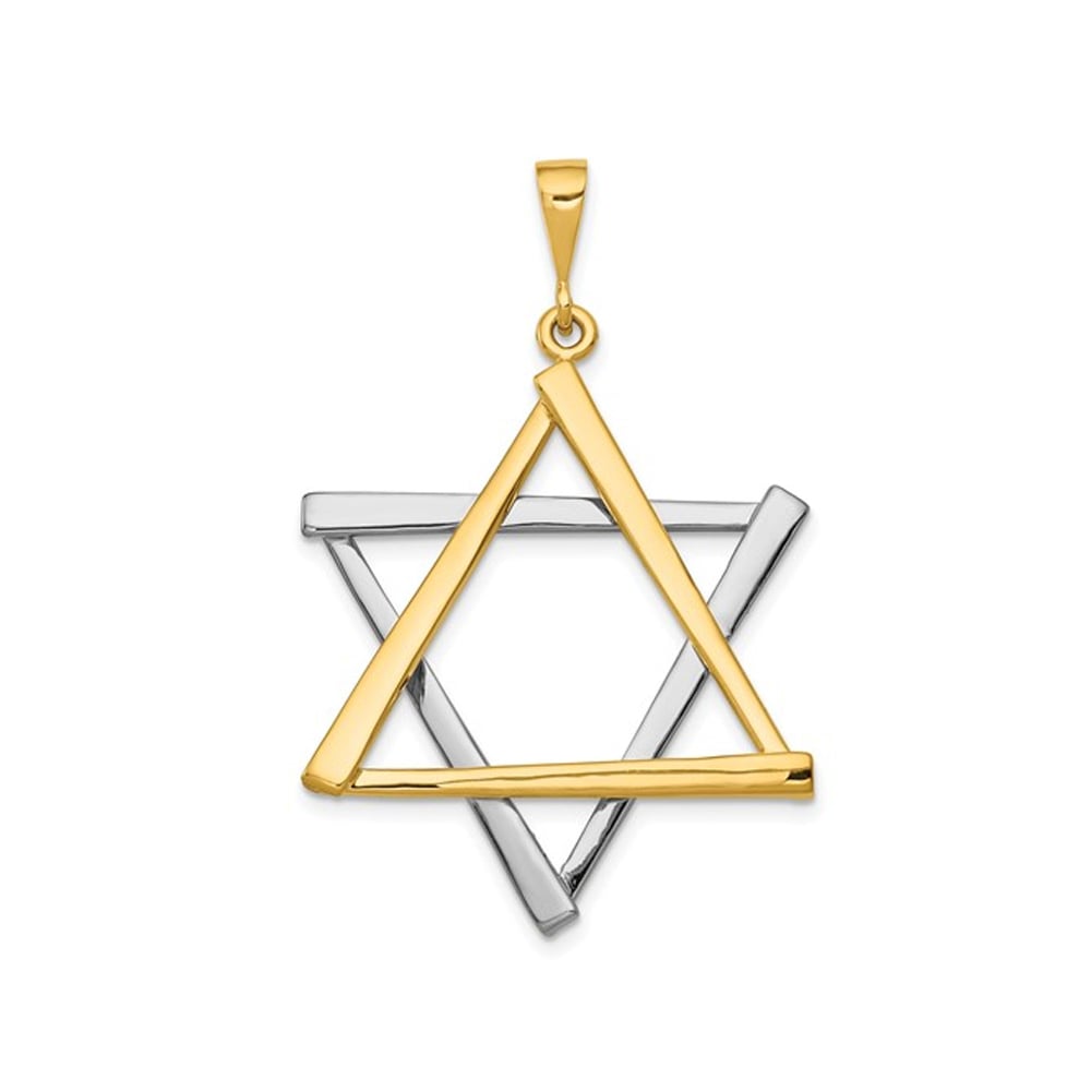 Large 14K Two-Tone Yellow and White Gold Star Of David Pendant Necklace (NO CHAIN) Image 1