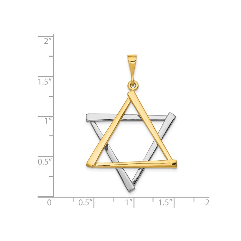 Large 14K Two-Tone Yellow and White Gold Star Of David Pendant Necklace (NO CHAIN) Image 2