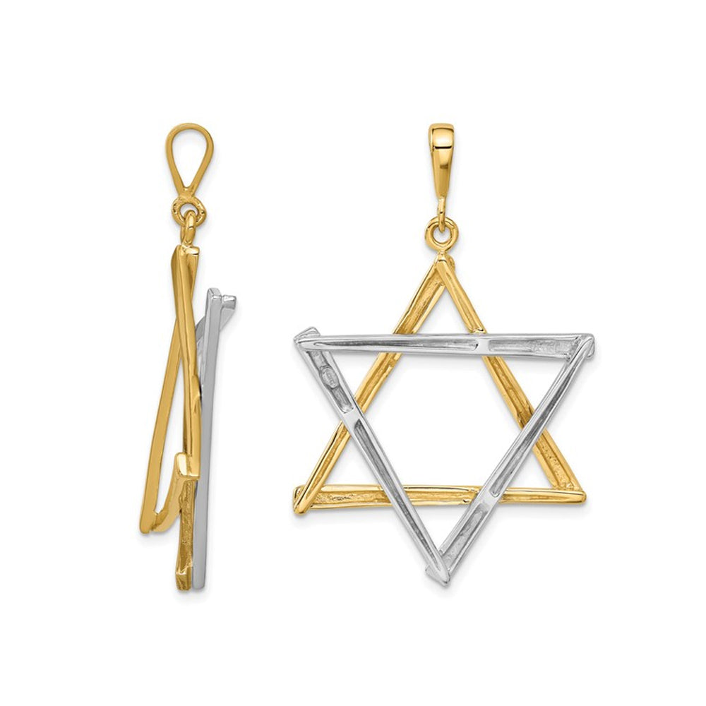 Large 14K Two-Tone Yellow and White Gold Star Of David Pendant Necklace (NO CHAIN) Image 3