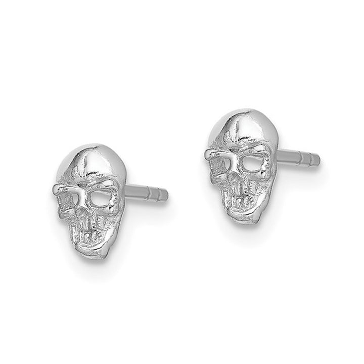 Small Sterling Silver Skull Post Charm Earrings Image 2