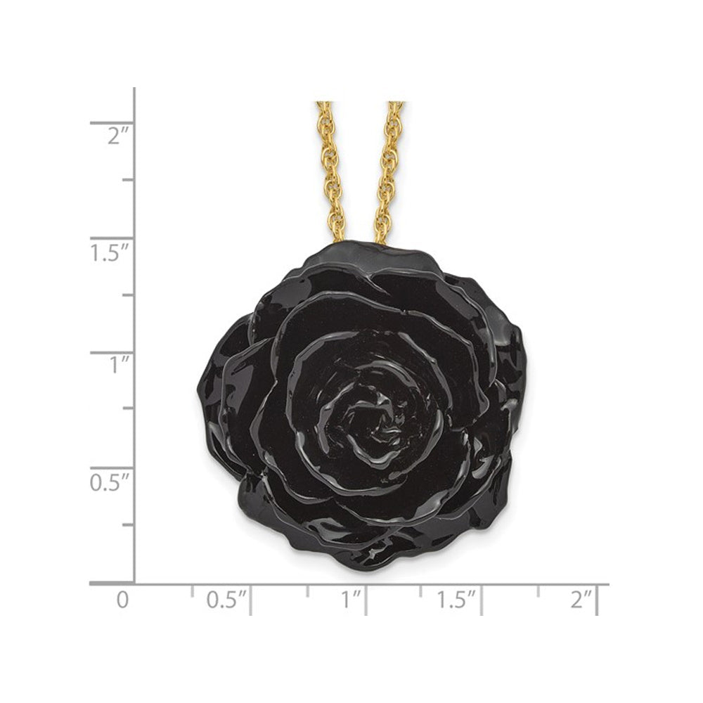 Lacquer Dipped Black Real Rose with 18 inch Yellow Plated Necklace Chain Image 2
