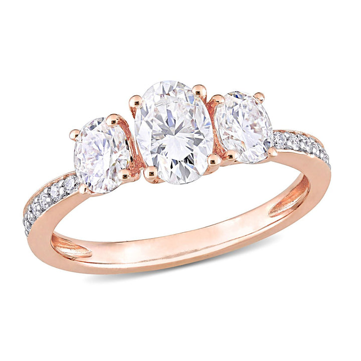 1.80 Carat (ctw) Lab-Created Three-Stone Oval Moissanite Engagement Ring in 10K Rose Gold Image 1