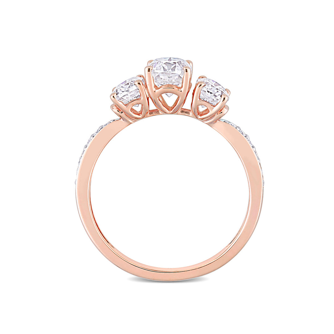 1.80 Carat (ctw) Lab-Created Three-Stone Oval Moissanite Engagement Ring in 10K Rose Gold Image 3