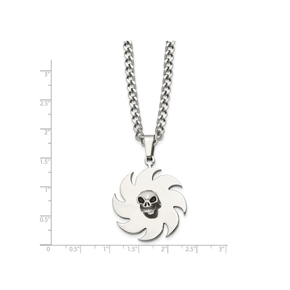 Stainless Steel Polished Skull on Saw Blade Pendant Necklace with Chain (24 Inches) Image 2