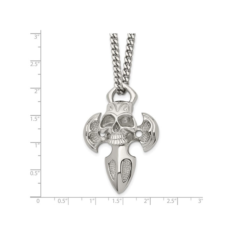 Stainless Steel Polished Skull and Cross Pendant Necklace with Chain (24 Inches) Image 2