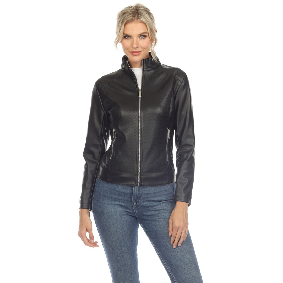 White Mark Womens Classic Biker Faux Leather Jacket Sizes Available Sustainable Image 1