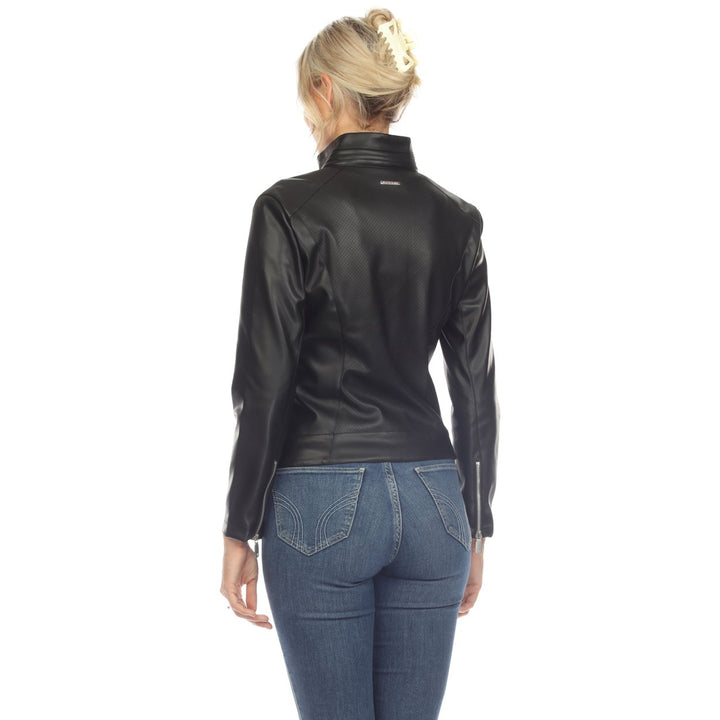 White Mark Womens Classic Biker Faux Leather Jacket Sizes Available Sustainable Image 3