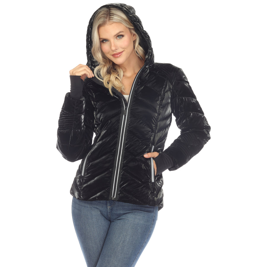 White Mark Womens Reflective Puffer Hooded Jacket Image 1