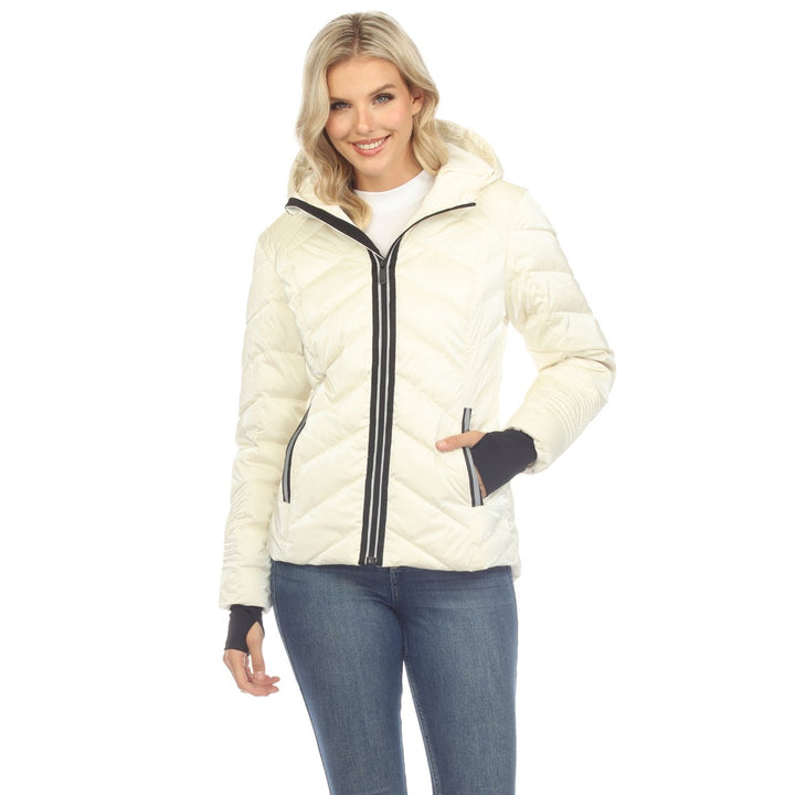 White Mark Womens Reflective Puffer Hooded Jacket Image 1