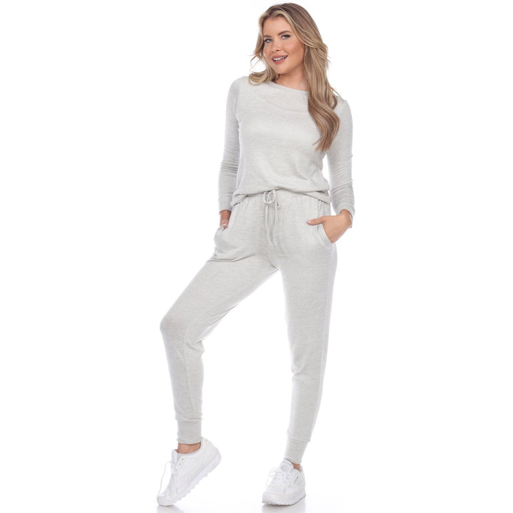 White Mark Womens 2 Piece Lounge Set White Long Sleeve Top and Full Length Pants Image 1