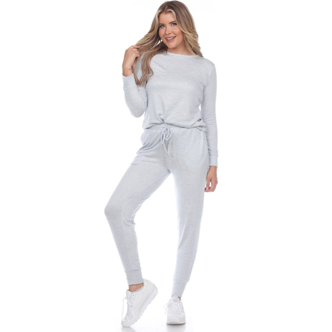 White Mark Womens 2 Piece Lounge Set White Long Sleeve Top and Full Length Pants Image 4