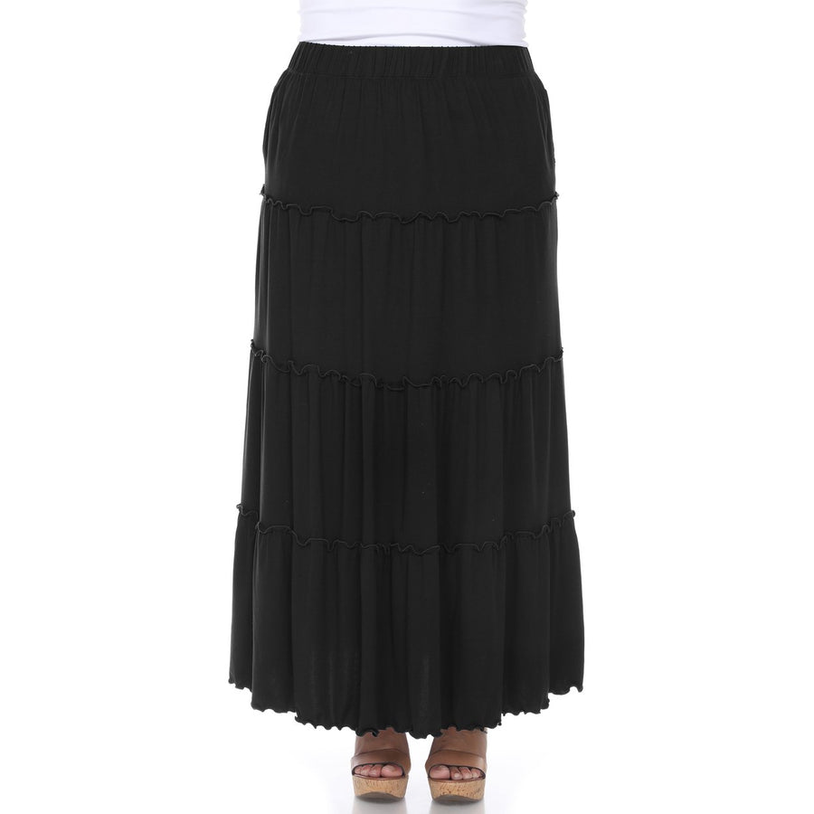 White Mark Plus Size Tiered Maxi Skirt with Pockets A-Line White Stretchy Image 1