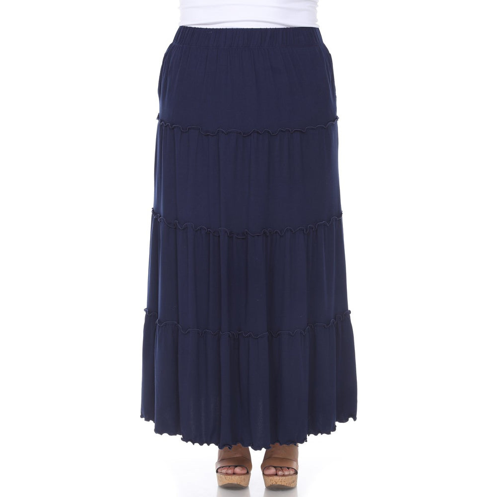 White Mark Plus Size Tiered Maxi Skirt with Pockets A-Line White Stretchy Image 2