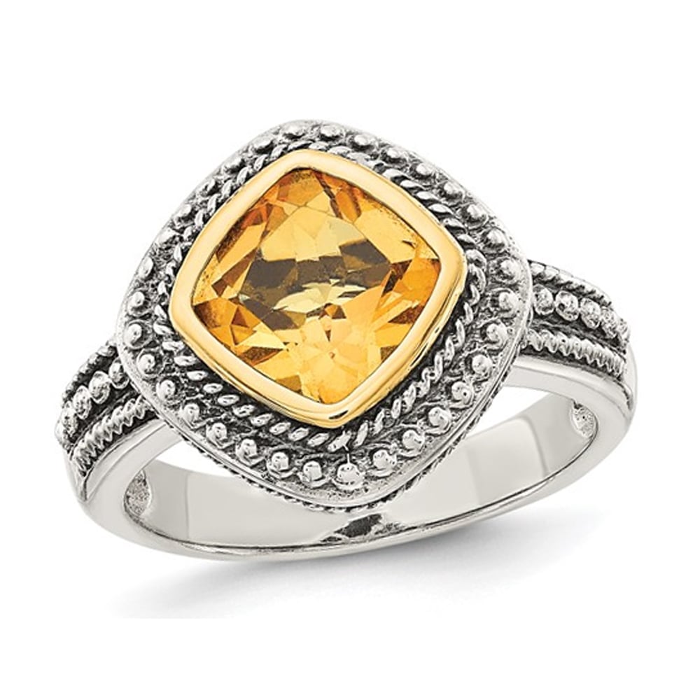 2.20 Carat (ctw) Citrine Ring in Antiqued Sterling Silver with 14K Gold Accents Image 1