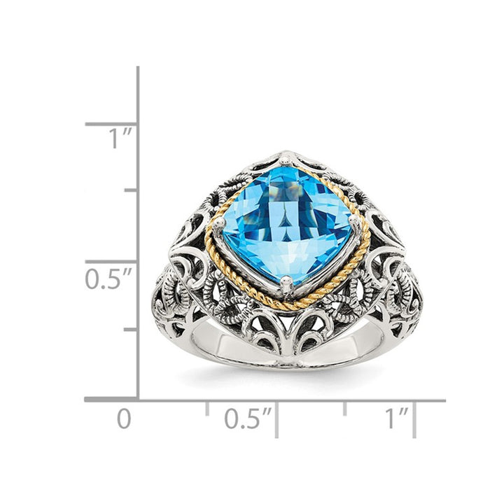 3.60 Carat (ctw) Blue Topaz Cushion-Cut Ring in Sterling Silver with 14K Gold Accent Image 4