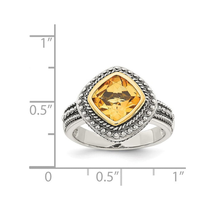 2.20 Carat (ctw) Citrine Ring in Antiqued Sterling Silver with 14K Gold Accents Image 4