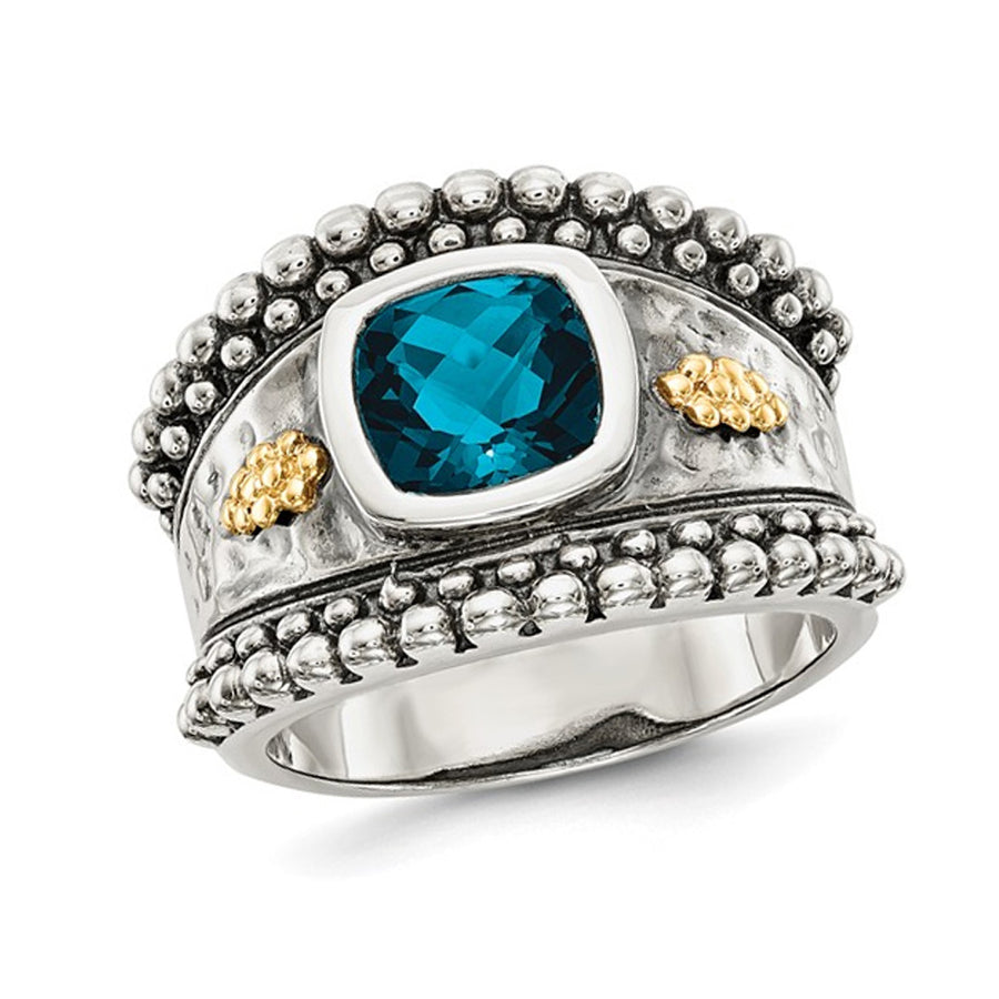 1.80 Carat (ctw) London Blue Topaz Ring in Antiqued Sterling Silver with 14K Gold Accent Image 1
