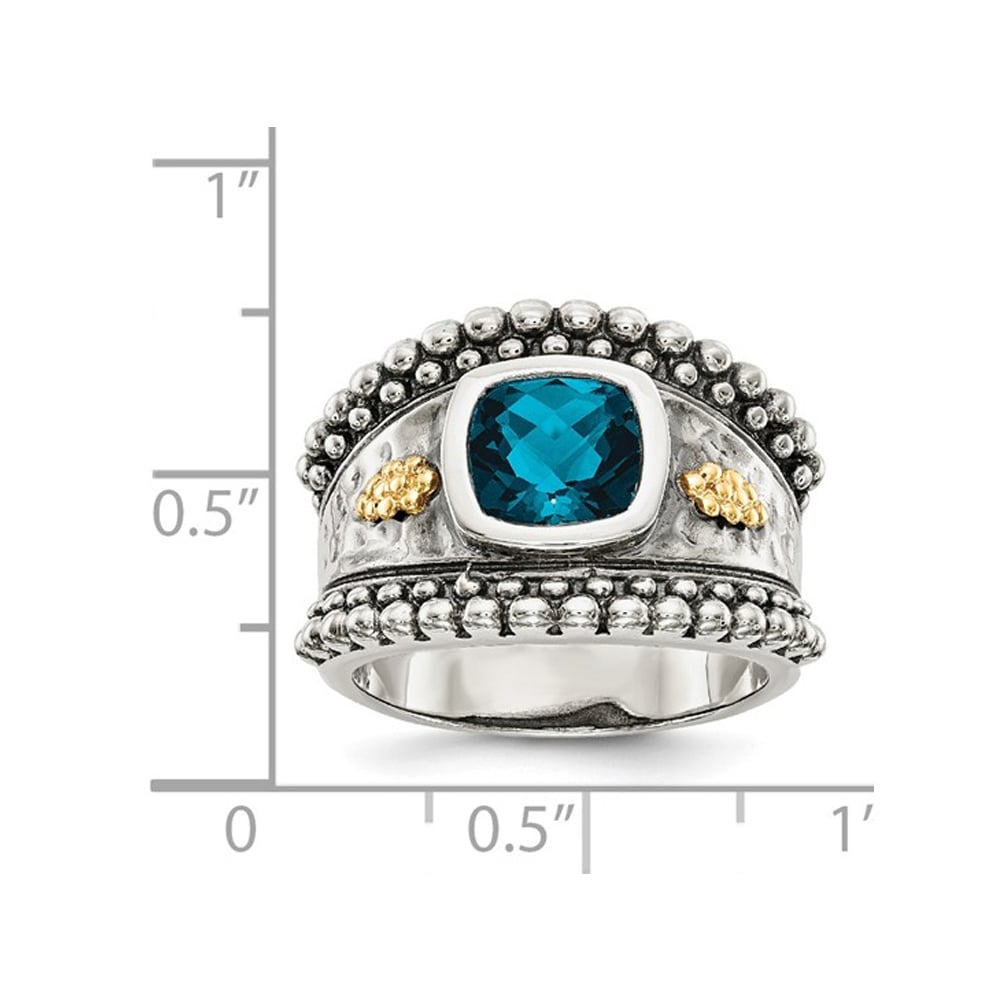 1.80 Carat (ctw) London Blue Topaz Ring in Antiqued Sterling Silver with 14K Gold Accent Image 3