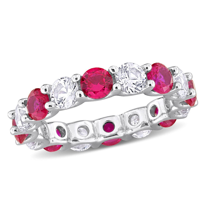 4.96 Carat (ctw) Lab-Created Ruby and White Sapphire Eternity Band Ring in Sterling Silver Image 1