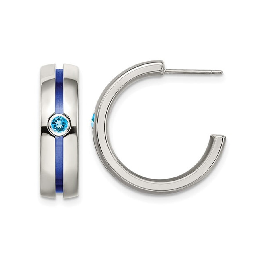 Titanium Hoop Earrings with Blue Topaz Image 1