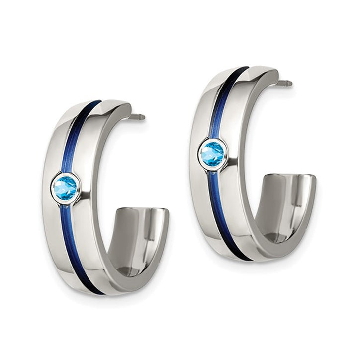 Titanium Hoop Earrings with Blue Topaz Image 4
