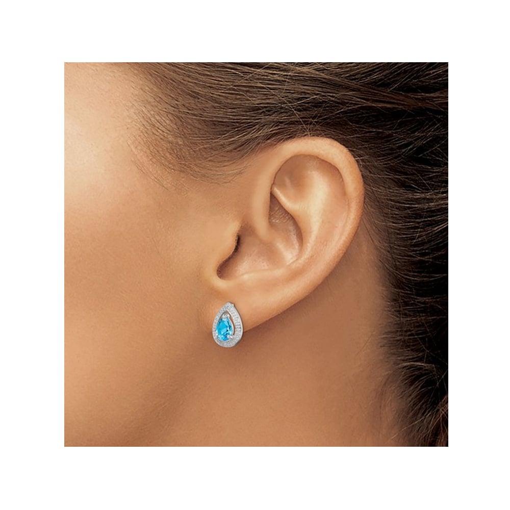 1.45 Carat (ctw) Blue Topaz Drop Post Earrings in Sterling Silver Image 4