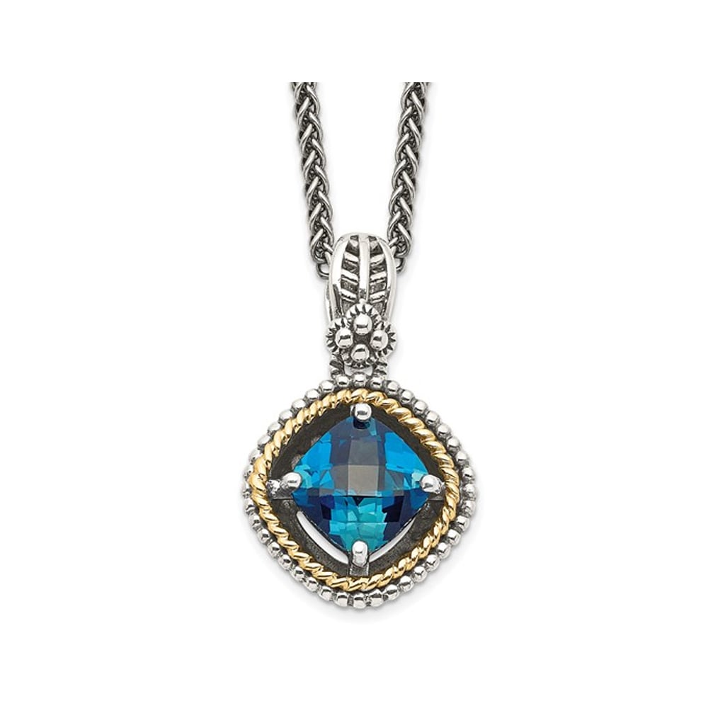 3.00 Carat (ctw) London Blue Topaz Pendant Necklace in Antiqued Sterling Silver with Chain Image 1