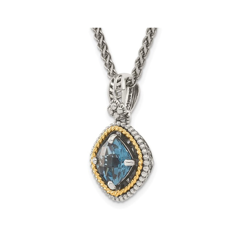 3.00 Carat (ctw) London Blue Topaz Pendant Necklace in Antiqued Sterling Silver with Chain Image 2