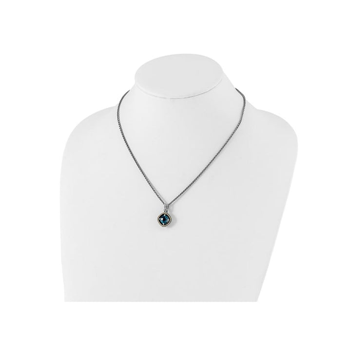 3.00 Carat (ctw) London Blue Topaz Pendant Necklace in Antiqued Sterling Silver with Chain Image 3