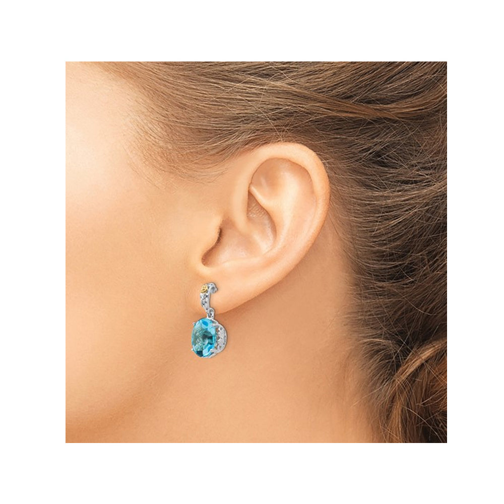 4.20 Carat (ctw) Oval Blue Topaz Dangle Earrings in Sterling Silver Image 3