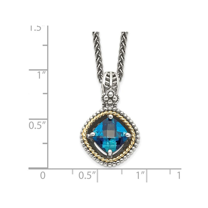 3.00 Carat (ctw) London Blue Topaz Pendant Necklace in Antiqued Sterling Silver with Chain Image 4