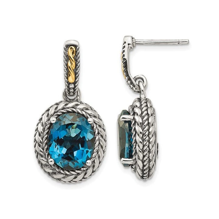 8.10 Carat (ctw) London Blue Topaz Dangle Earrings in Sterling Silver with Yellow Accents Image 1
