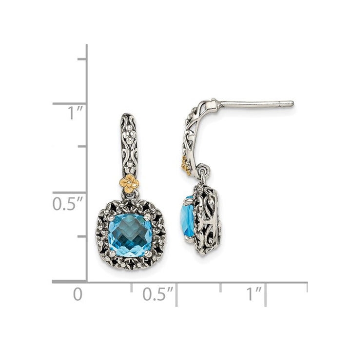 2.40 Carat (ctw) Blue Topaz Checkerboard Dangle Earrings in Sterling Silver with Yellow Accents Image 2