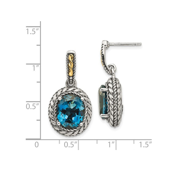 8.10 Carat (ctw) London Blue Topaz Dangle Earrings in Sterling Silver with Yellow Accents Image 2